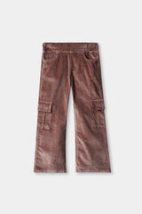Girls Wide Leg Golden Brown Velvet Six Pocket Trouser