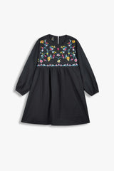 Girls Embroidered 100% Cotton Top - Black