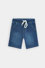 Boys Denim Mid Blue Cross Pocket  Long Shorts(3 Quarter)