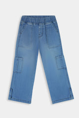Girls  Light Blue Wide Leg 6 Pocket Carpenter Style With Bottom Loop
