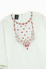 Girls Embroidered Cotton Suit with Net Dupatta – 3 Piece Set