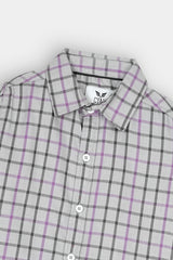 Kids Gray-Black-Purple Check Casual Shirt
