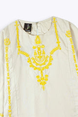 Girls Eastern Cotton Suit – Off-White with Yellow Embroidery