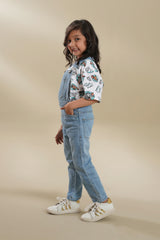 Girls Denim Dungaress  Ice Blue