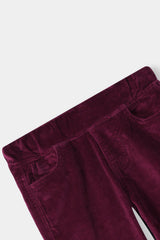 Girls Wide Leg Maroon Velvet Trouser