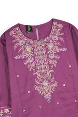 Girls Purple Cambric Cotton Winter Suit with Gold Tilla Embroidery & Tulip Trouser