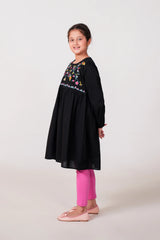 Girls Embroidered 100% Cotton Top - Black