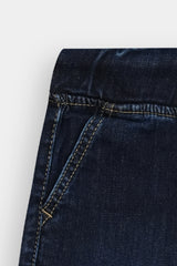 Boys Dark Blue Six Pocket  Denim Cargo Shorts(Knee Length)