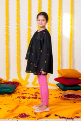 Black Khaddar Embroidered Festive Top | Girls Winter Ethnic Wear