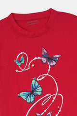 Girls Red Butter Fly Tee