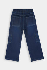Girls  Dark Blue Wide Leg 6 Pocket Carpenter Style With Bottom Loop
