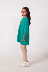 Teal Green Khaddar Embroidered Top | Girls Winter Ethnic Wear