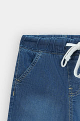 Boys Denim Mid Blue Cross Pocket  Long Shorts(3 Quarter)