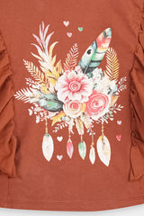 Girls Light Brown Flare Flower Tee