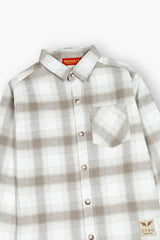 Kids White-Brown  Flannel Casual Shirt