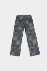 Girls Denim  Large Flower Jacquard   Trouser