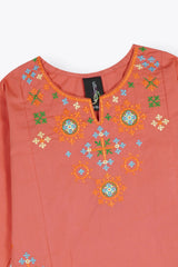 Cotton Embroidered  3 Pcs Suit With Net Dupatta