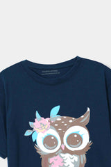 Girls 11-14 Years Blue Owl Tee