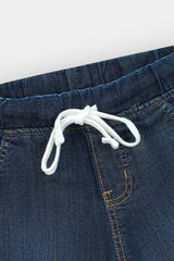 Boys Denim Dark Blue Cross Pocket  Long Shorts(3 Quarter)