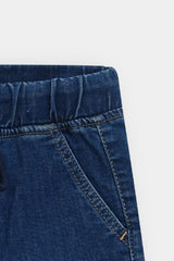 Boys Mid Blue Six Pocket  Denim Cargo Shorts(Knee Length)