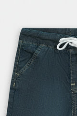Boys Denim Greenish  Blue Cross Pocket  Long Shorts(3 Quarter)