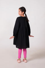 Girls Embroidered 100% Cotton Top - Black