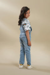 Girls Denim Dungaress  Ice Blue