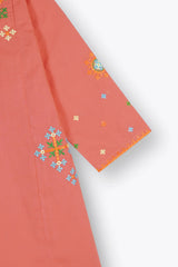 Cotton Embroidered  3 Pcs Suit With Net Dupatta