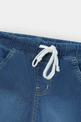 Boys Denim Mid Blue Cross Pocket  Long Shorts(3 Quarter)