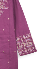 Girls Purple Cambric Cotton Winter Suit with Gold Tilla Embroidery & Tulip Trouser