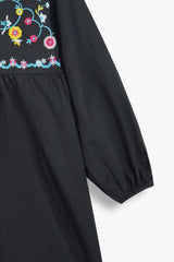 Girls Embroidered 100% Cotton Top - Black