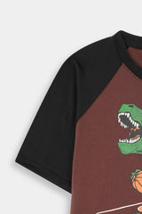 Boys Brown Dinosaur Puff Printed Tee