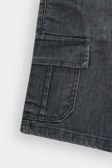 Boys Gray  Six Pocket  Denim Cargo Shorts(Knee Length)