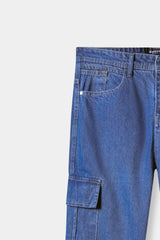 Men Loose Fit Mid Blue Six Pocket Pant