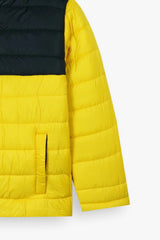 Kids Yellow & Black Puffer Jacket | Color-Block Hooded Winter Coat | Warm & Lightweight Outerwear