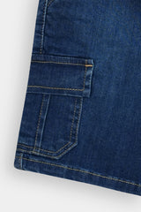 Boys Mid Blue Six Pocket  Denim Cargo Shorts(Knee Length)