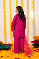 Girls Embroidered 3-Piece checked Suit – Winter Cotton