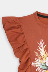 Girls Light Brown Flare Flower Tee