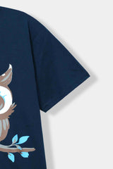 Girls 11-14 Years Blue Owl Tee