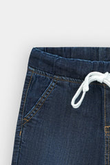 Boys Denim Dark Blue Cross Pocket  Long Shorts(3 Quarter)