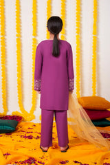 Girls Purple Cambric Cotton Winter Suit with Gold Tilla Embroidery & Tulip Trouser