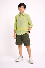 Kids Yellow-Green Plaid Cotton Casual Shirt