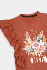 Girls Light Brown Flare Flower Tee