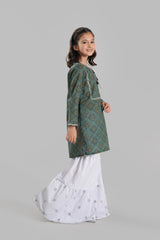 Green & White 2 Pcs Digital Print Lawn