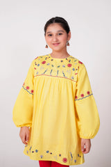 Yellow Embroidered Khaddar Top for Girls | Winter Floral Tunic