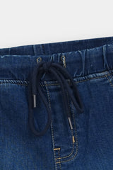 Boys Mid Blue Six Pocket  Denim Cargo Shorts(Knee Length)
