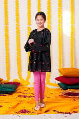 Black Khaddar Embroidered Festive Top | Girls Winter Ethnic Wear