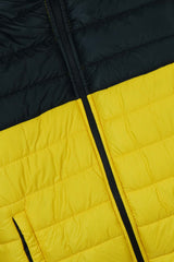 Kids Yellow & Black Puffer Jacket | Color-Block Hooded Winter Coat | Warm & Lightweight Outerwear