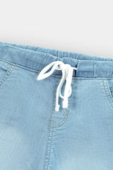 Boys Denim Light Blue Cross Pocket  Long Shorts(3 Quarter)