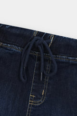 Boys Dark Blue Six Pocket  Denim Cargo Shorts(Knee Length)